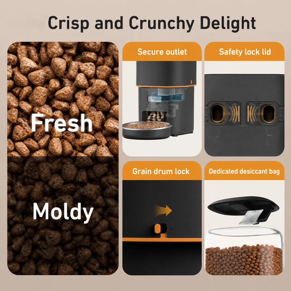 NITYERS 4L Automatic Cat Feeder, Smart Pet Food Dispenser with Key Control, Voice Recorder, Dual Power Supply, Timed Auto Dog Feeder with Stainless Steel Bowl