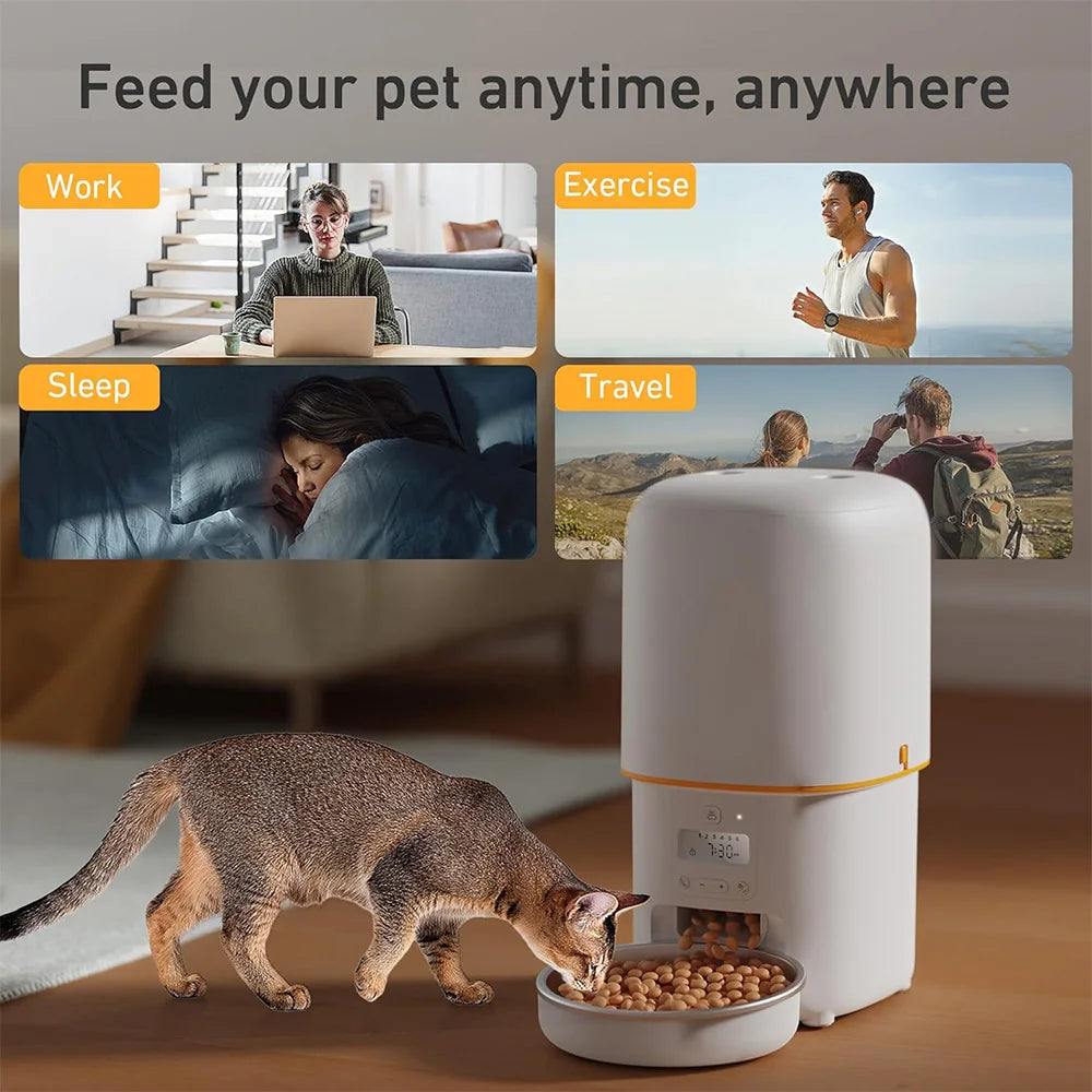 NITYERS 4L Automatic Cat Feeder, Smart Pet Food Dispenser with Key Control, Voice Recorder, Dual Power Supply, Timed Auto Dog Feeder with Stainless Steel Bowl