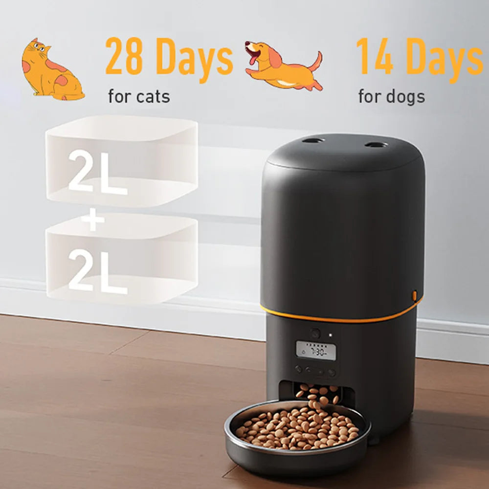 NITYERS 4L Automatic Cat Feeder, Smart Pet Food Dispenser with Key Control, Voice Recorder, Dual Power Supply, Timed Auto Dog Feeder with Stainless Steel Bowl