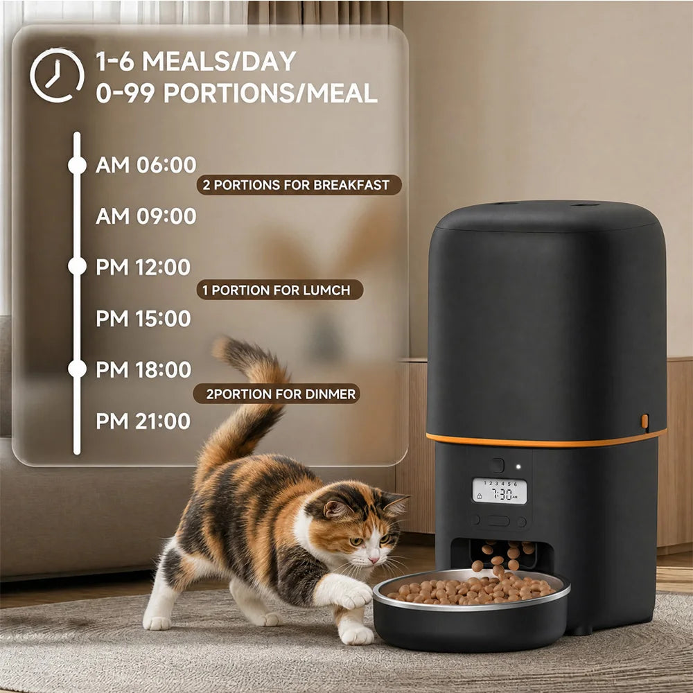 NITYERS 4L Automatic Cat Feeder, Smart Pet Food Dispenser with Key Control, Voice Recorder, Dual Power Supply, Timed Auto Dog Feeder with Stainless Steel Bowl