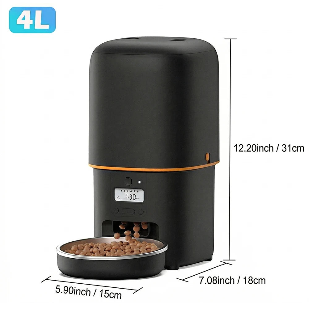 NITYERS 4L Automatic Cat Feeder, Smart Pet Food Dispenser with Key Control, Voice Recorder, Dual Power Supply, Timed Auto Dog Feeder with Stainless Steel Bowl
